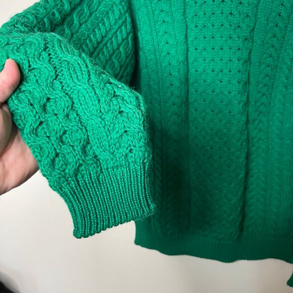 Vintage Carraig Donn 100% Irish wool Emerald Green Finsherman Turtleneck sz S - Picture 6 of 8